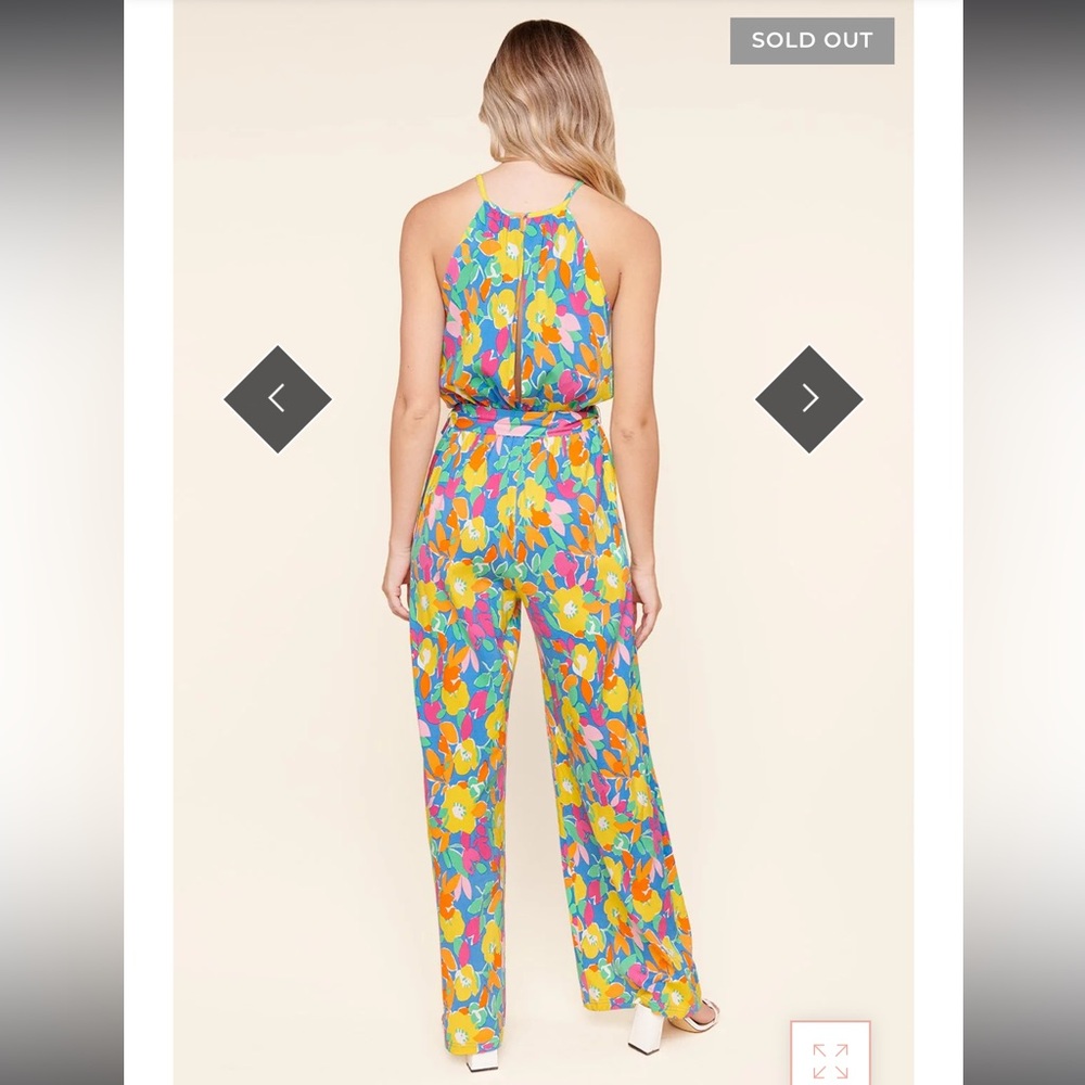NWT! Sugarlips Yara Rainbow Floral Lighthearted Trapeze Jumpsuit - Picture 2 of 4